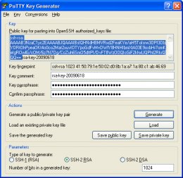 Screen shot: PuTTY key generator